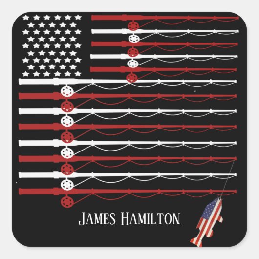 Patriotischer Fisch unter Flagge Quadratischer Aufkleber (Vorderseite)