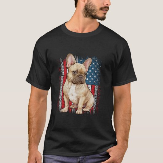 Patriotischer französischer Bulldogge AMERICAN FLA T-Shirt (Vorderseite)