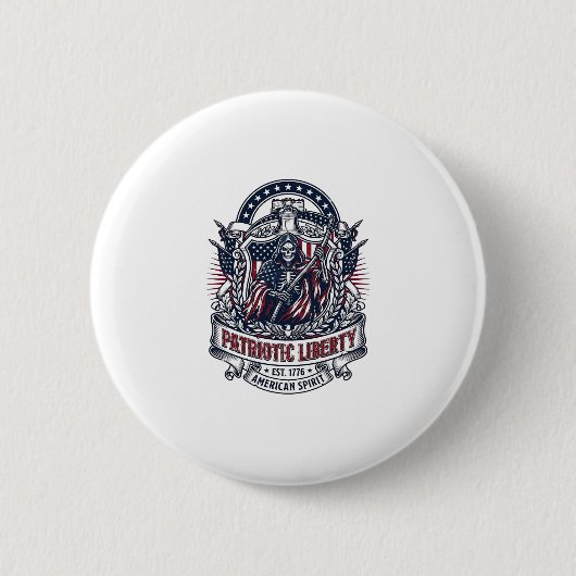Patriotischer Freiheits-Sensenmann Dunkler Patriot Button (Vorderseite)