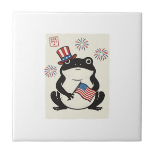 Patriotischer Frosch Vintage-Stich Vektor Kunst_1 Fliese
