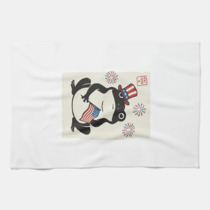 Patriotischer Frosch Vintage-Stich Vektor Kunst_1 Geschirrtuch