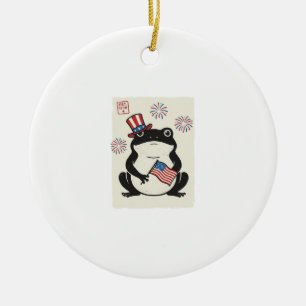 Patriotischer Frosch Vintage-Stich Vektor Kunst_1 Keramik Ornament