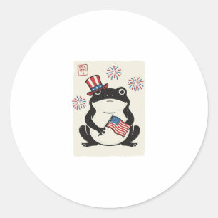 Patriotischer Frosch Vintage-Stich Vektor Kunst_1 Runder Aufkleber