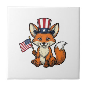 Patriotischer Fuchs Vintage-Gravur-Shirt-Design_1 Fliese