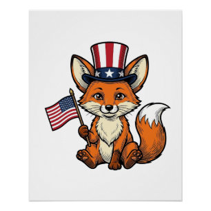 Patriotischer Fuchs Vintage-Gravur-Shirt-Design_1 Poster