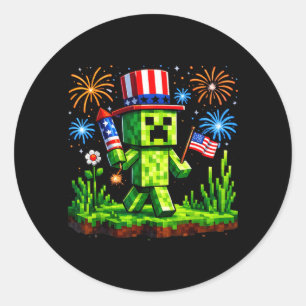 Patriotischer Gamer Pixel Art USA-Flagge 4. Juli Runder Aufkleber