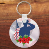 Patriotischer Gedenktag Amerikanischer Soldat Salu Schlüsselanhänger (Vorderseite)