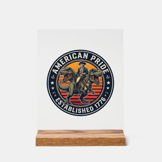 Patriotischer George Washington Reitet T-Rex Ameri Acrylschild (Vorderseite)