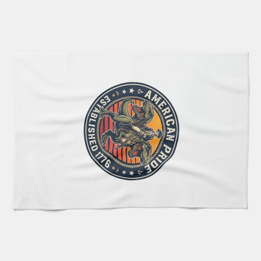 Patriotischer George Washington Reitet T-Rex Ameri Geschirrtuch (Horizontal)