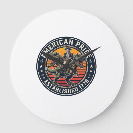 Patriotischer George Washington Reitet T-Rex Ameri Große Wanduhr (Vorderseite)
