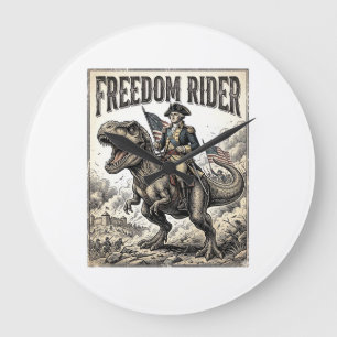 Patriotischer George Washington Reitet T-Rex Freih Große Wanduhr