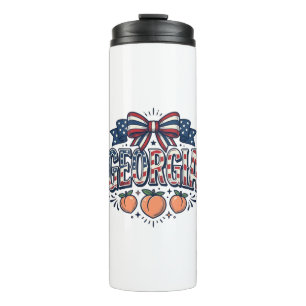 Patriotischer Georgia-Pfirsich-Bogen Vintage 4. Ju Thermosbecher