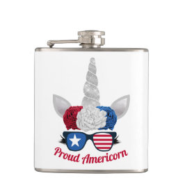 Patriotischer Glitzer Unicorn Red White Blue Flachmann