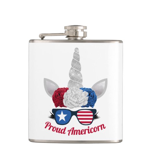 Patriotischer Glitzer Unicorn Red White Blue Flachmann (Vorderseite)