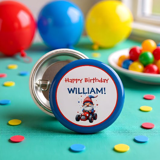 Patriotischer Gnom rotes Auto Kindergeburtstag Button