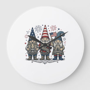 Patriotischer Gnom USA Vintage Fourth of July Shir Große Wanduhr
