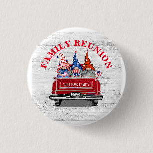 Patriotischer Gnom Vintage-Rotlastwagen Familientr Button