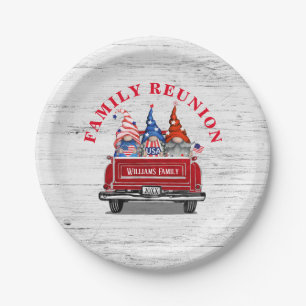 Patriotischer Gnom Vintage-Rotlastwagen Familientr Pappteller