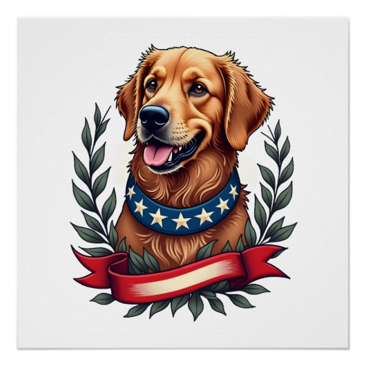 Patriotischer Golden Retriever Americana Art-Shirt Poster (Vorderseite)