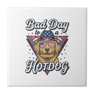 Patriotischer Golden Retriever Hotdog Vintage-Shir Fliese