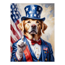 Patriotischer Golden Retriever in Uncle Sam Pose
