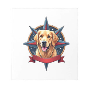 Patriotischer Golden Retriever Kompass Star Tee 2 Notizblock