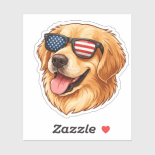 Patriotischer Golden Retriever mit amerikanischer  Aufkleber