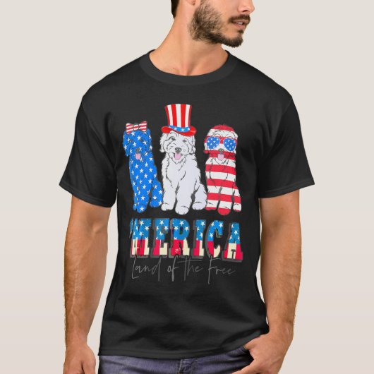 Patriotischer Goldendoodle Hund 4. Juli Amerika US T-Shirt (Vorderseite)