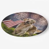 Patriotischer Goldener Retriever mit Feuerwerken Pappteller (Schrägansicht)