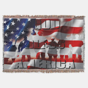 Patriotischer Gott segne Amerika Flagge und Soldat Decke