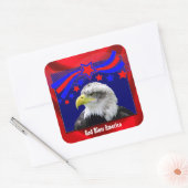 Patriotischer Gott segne Amerika mit Adleraufklebe Quadratischer Aufkleber (Umschlag)