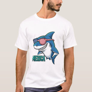 Patriotischer Hai 'Merica lustige USA-Flagge-Sonne T-Shirt