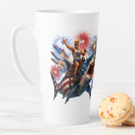 Patriotischer Hai-Reiter-Feuerwerk USA Milchtasse