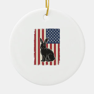 Patriotischer Hase Amerikanische Flagge Vintage Gr Keramik Ornament