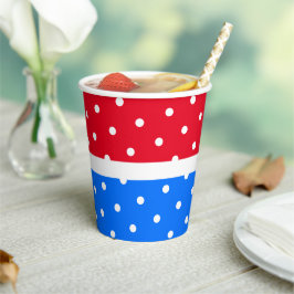 Patriotischer, hellroter, blau gepunkteter Farbblo Pappbecher