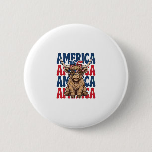 Patriotischer Highland-Kuh-Amerika-Vintage-Shirt-E Button
