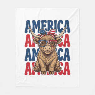 Patriotischer Highland-Kuh-Amerika-Vintage-Shirt-E Fleecedecke