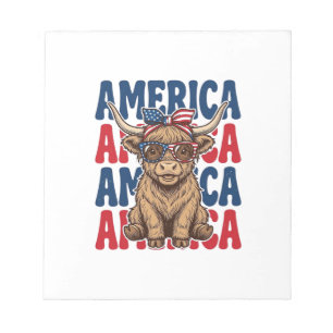 Patriotischer Highland-Kuh-Amerika-Vintage-Shirt-E Notizblock