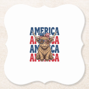 Patriotischer Highland-Kuh-Amerika-Vintage-Shirt-E Untersetzer