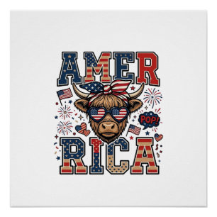 Patriotischer Hochlandkuh Amerika 4. Juli-Shirt_1 Poster