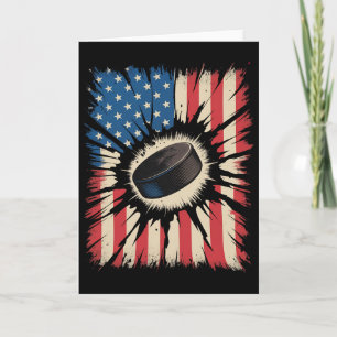 Patriotischer Hockey 4. Juli Vintage-Amerikanische Karte