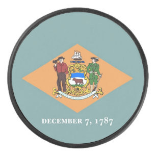 Patriotischer Hockey-Puck mit Flagge von Delaware Eishockey Puck