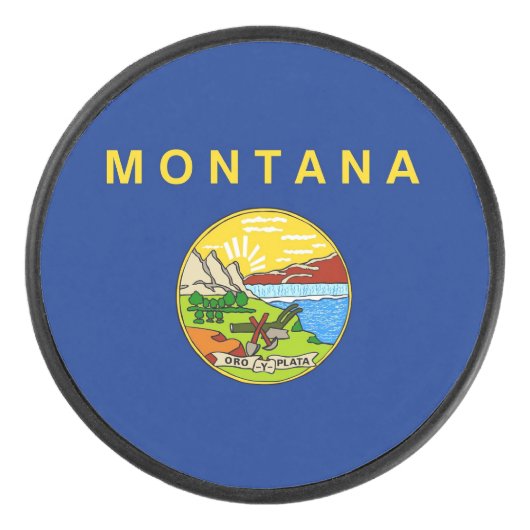 Patriotischer Hockeypuck mit Fahne von Montana Eishockey Puck (Vorderseite)