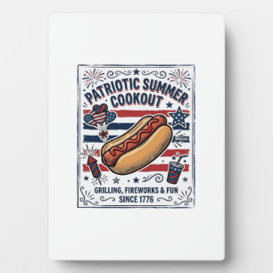 Patriotischer Hot Dog Vintage Grillparty Fotoplatte