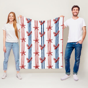 Patriotischer Hummer Rot Weiß Blau Sterne (1) Fleecedecke
