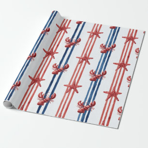 Patriotischer Hummer Rot Weiß Blau Sterne (1) Geschenkpapier