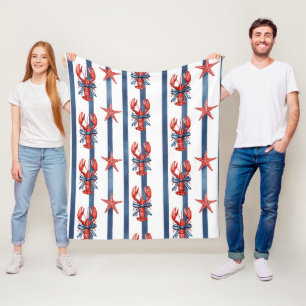 Patriotischer Hummer Rot Weiß Blau Sterne (2) Fleecedecke