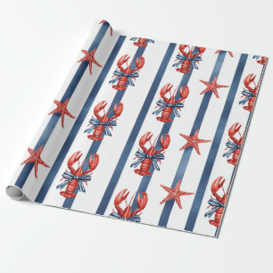 Patriotischer Hummer Rot Weiß Blau Sterne (2) Geschenkpapier