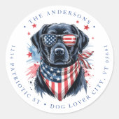 Patriotischer Hund 4. Juli Labrador Rücksendeadres Runder Aufkleber (Vorderseite)
