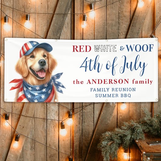 Patriotischer Hund 4. Juli Red White & Woof Party Banner